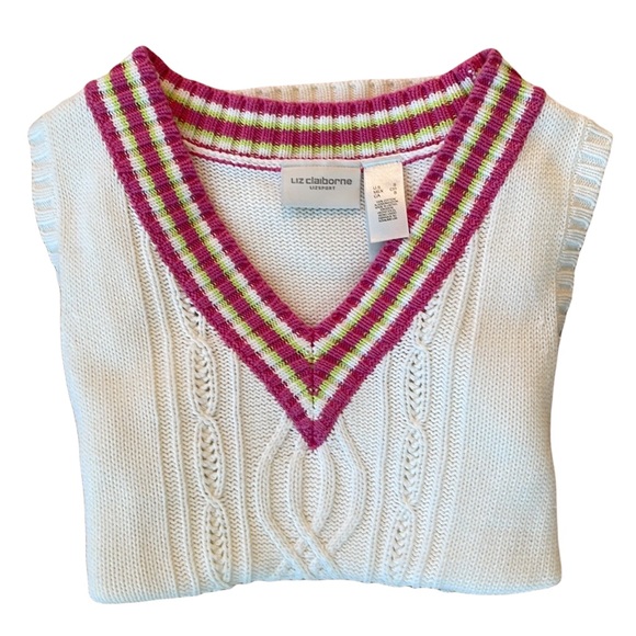 Liz Claiborne white sleeveless V-neck sweater - Picture 5 of 9